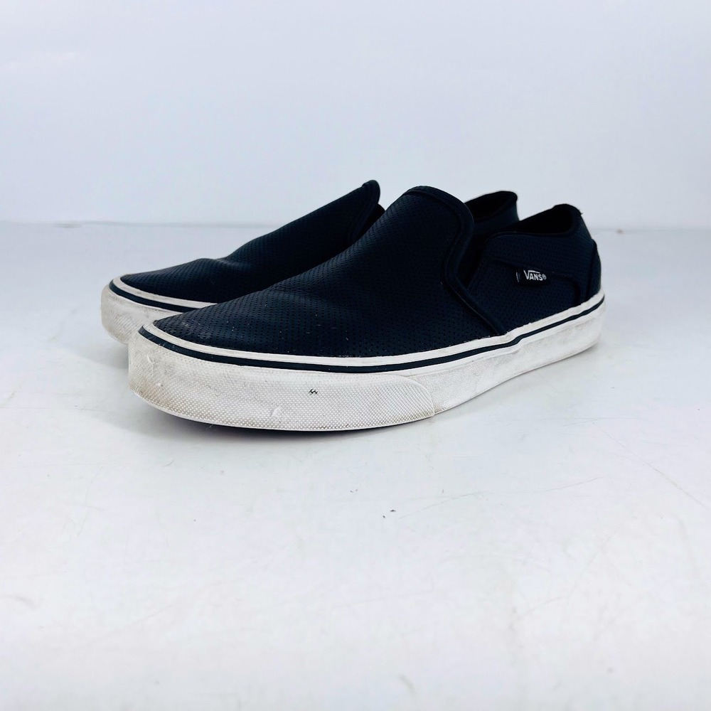 Vans Classic Slip On Black Perforated Leather Sneakers Womens 8.5 508731